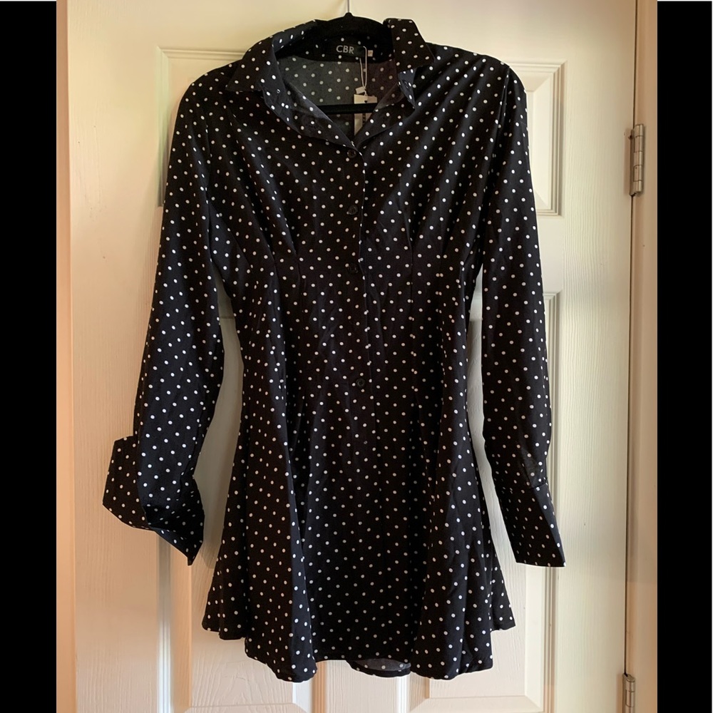 💋CBR womens polka dot button down long sleeve dress💋 NWT